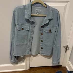 Velvet Heart Women's Light Blue Striped Jean Jacket